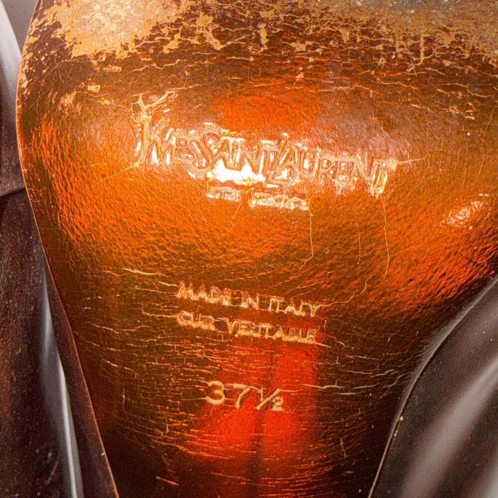 Yves Saint Laurent YSL Basket Orange Bronze Leather Designer Heels Sandals 37.5 - Picture 13 of 15